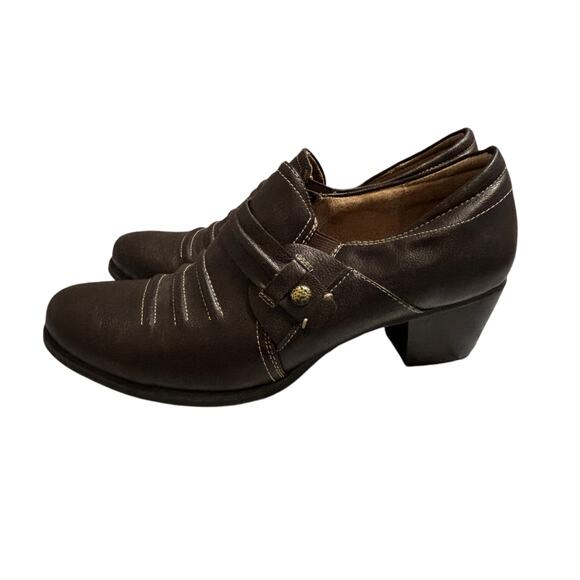 Naturalizer - Women's Kaz Brown Faux Leather Block Heeled Ankle Booties Size 8M - Picture 1 of 9